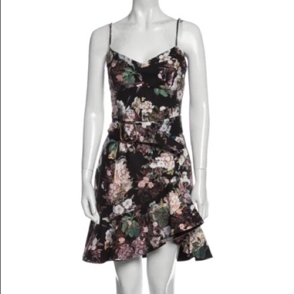 Nicholas Arielle Floral Belted Dress Black Green Pink - Picture 5 of 10